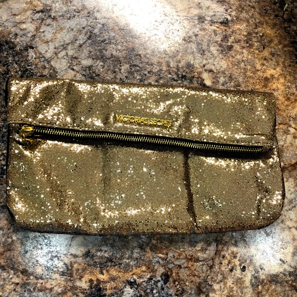 Victoria's Secret Handbags - Victoria’s Secrets Gold Glitter Clutch with pocket mirror